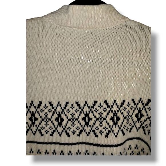 St. John Collection Marie Gray Sweater Sz Large Sequin Fair Isle Mock Turtleneck - Picture 8 of 11
